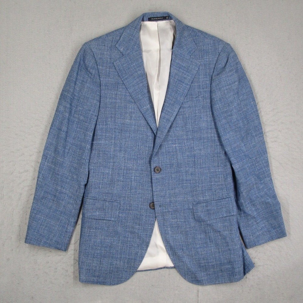 Suitsupply Lazio Blue Wool Silk Linen Blazer E. Thomas Fabric Slim Fit 46 P5737I
